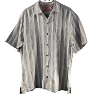 Tommy Bahama 100% Silk Hawaiian Mens Beige Striped Button Down XL‎
